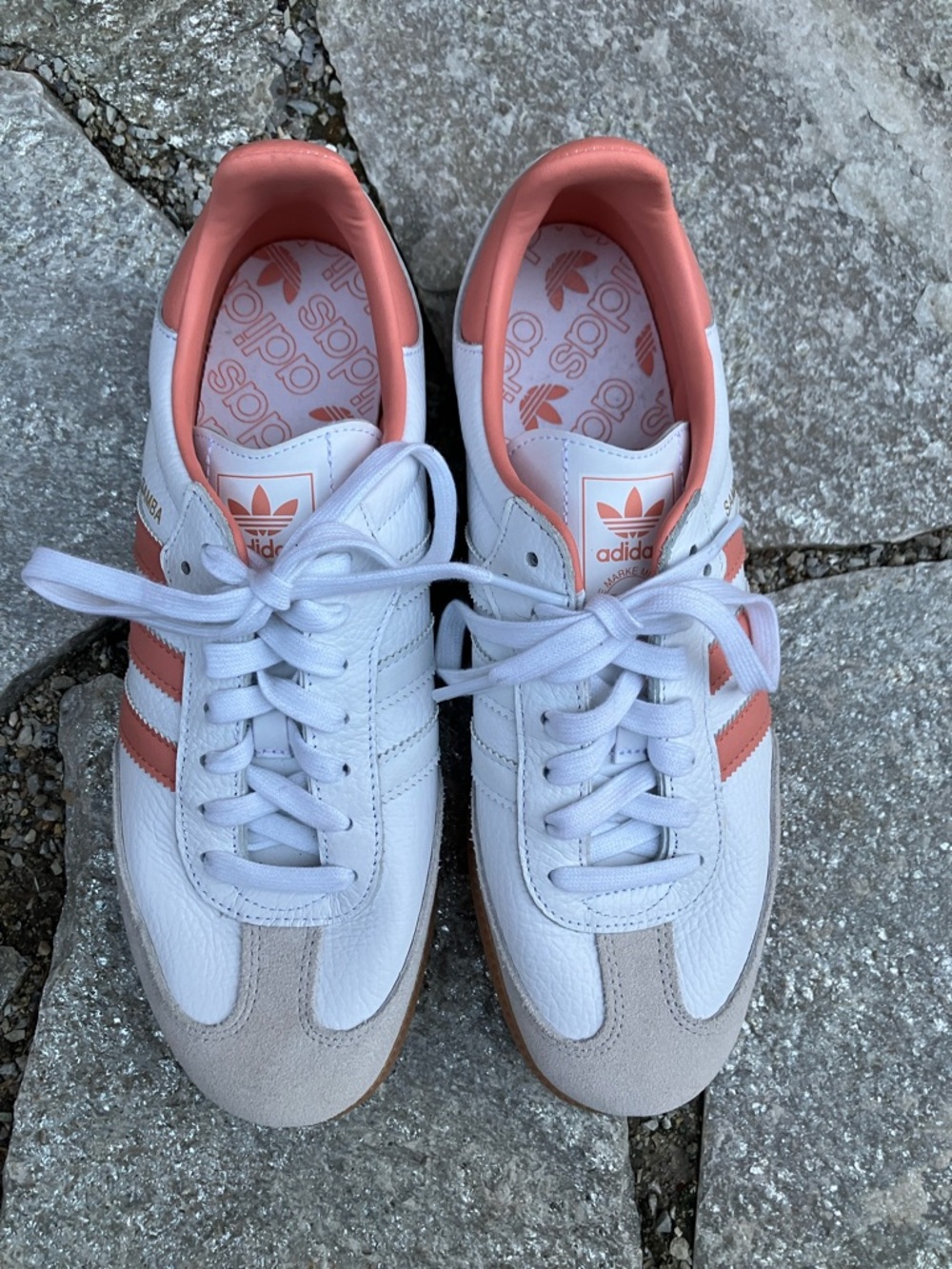 Adidas Samba Leather Sneakers in White & Coral - Picture 14 of 16